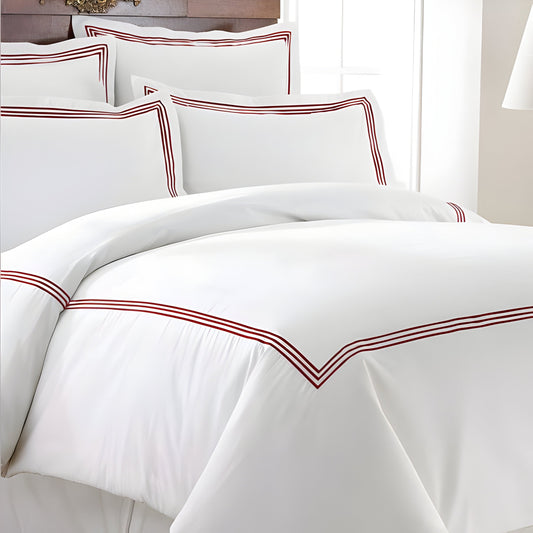500TC Cotton Triple Embroidery Sateen Solid Duvet Cover Set
