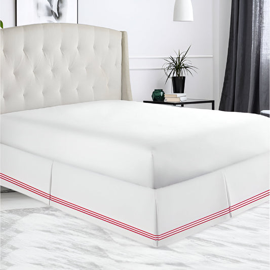 400TC Sateen Solid Cotton Triple Embroidered Tailored Bed Skirt