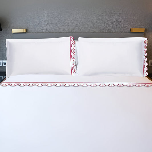 Imaginary Scallop 400TC Cotton Embroidery Sateen Solid Sheet Set