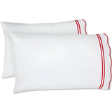 400TC Wavy Embroidery & Border Cotton Sateen Solid Pillowcases (Set Of 2)
