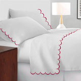 Allena 400TC Cotton Scallop Embroidery Sateen Microcheck Sheet Set