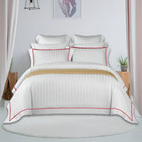 400TC Cotton Single Edge Embroidery Sateen Stripe Duvet Cover Set