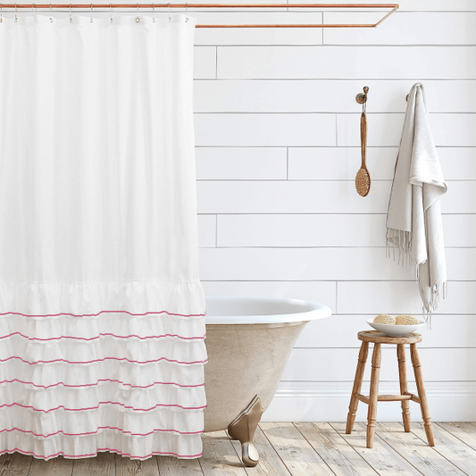 Ruffle Embroidery Shower Cotton Curtain