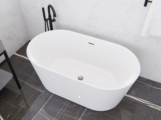 ANZZI Chand Series 55" - 67" Flat Bottom Freestanding Soaker Tub with Ergonomic Design, Rhino Alloy Certified Acrylic, and Center Drain