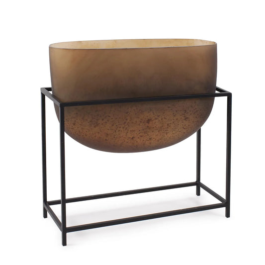 Bronze Euler Wide Mouth Vase with Black Iron Stand- Short