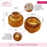 Fluted Amber Glass Candle Holders Set of 4