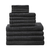 100% Cotton Quick Dry 12 Piece Bath Towel Set, Black