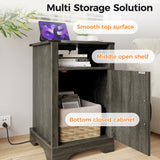 Nightstand with Charging Station Wooden Rustic 2 Count
