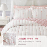 Soft Bow Embroidered Quilt Mini Set, Pink
