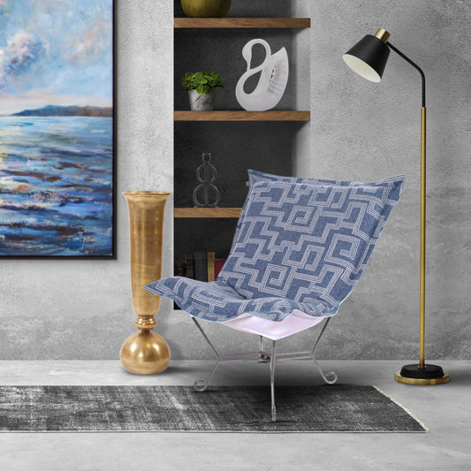 Indoor/Outdoor Puff Scroll Chair Syros Denim Cover Only