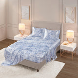 Wrinkle Free Marble Printed Satin Sheet Set, Blue