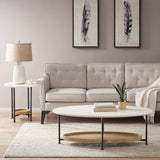 2-Tier Oval Coffee Table with Storage Shelf, White/Natural