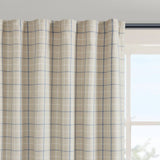 Plaid Fleece Lining Window Curtain Panel, Linen Blue