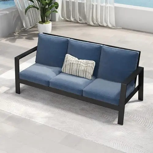Aluminum Outdoor Patio Sofa, Water-Resistant 3-Seat Couch