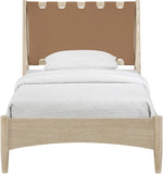 Santos - Vegan Leather Headboard And Wood Bed - Waxed Natural Frame