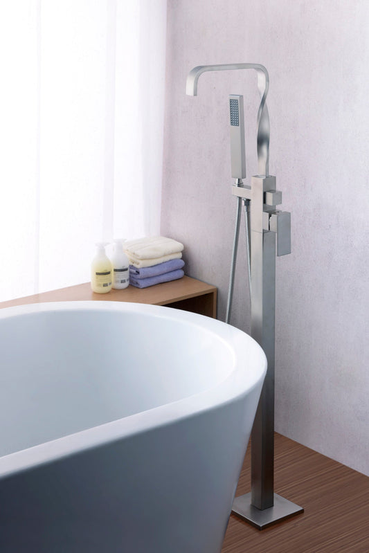 ANZZI Yosemite Floor Mount Tub Filler (44.5" H), 2-Handle Control, 60" Hand Sprayer, Solid Brass, cUPC Certified, Various Finishes