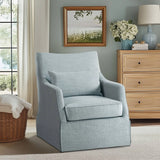 Traditional Skirted Swivel Accent Chair, Light Blue *