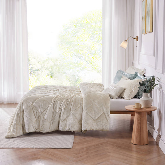 Velvet Quilted Diamond Comforter Set, Champagne