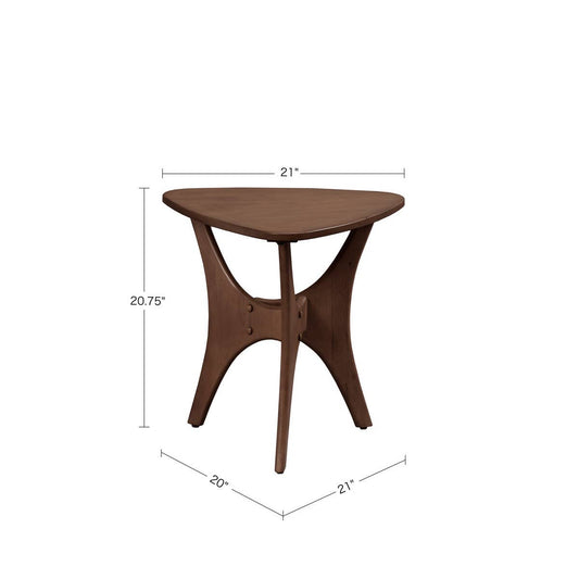 Modern Mid-Century Triangular Wood Side Table, Pecan