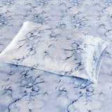 Wrinkle Free Marble Printed Satin Sheet Set, Blue