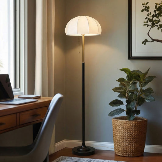 Modern Floor Lamp with Domed Shade, Black & Antique Gold