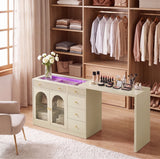 Rotatable L-Shaped Vanity Desk with Led Light, Double Arched