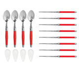 Red Chopsticks & Laguiole Spoons with Ceramic Rests, 4 Pairs