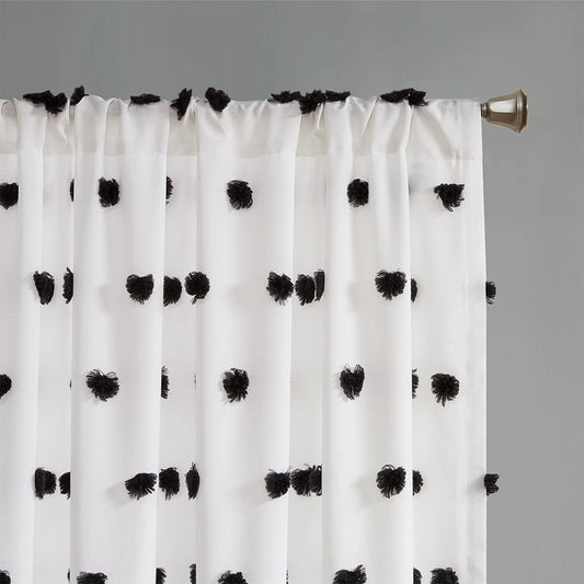 Pom-Pom Semi Sheer Window Curtain, Black