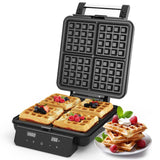 Stainless Steel Waffle Maker 4 Slices with Quick Heat-Up