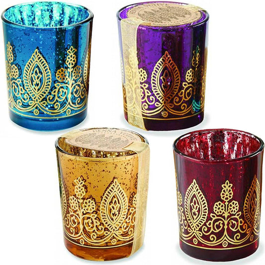 Indian Jewel Henna Votive Candle Holders Set of 4