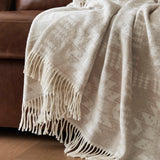 Jacquard Patterned Cotton Blend Throw, Neutral Aztec