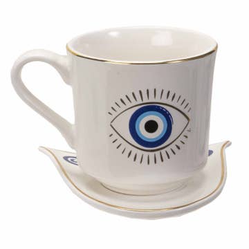 All Seeing Eye White Cup & Saucer Set