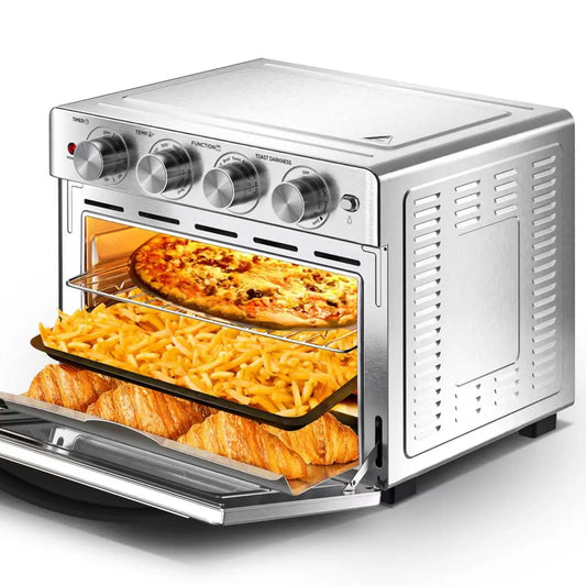 【USED】 Air Fryer Toaster Oven 26 QT, Large Air Fryer Convection Countertop Oven Combo with Easy Bake, Roast, Broil, Warm, 6 Slice Toast 7-in-1 Functions, 3 Layers with 4 Accessories, Stainless Steel