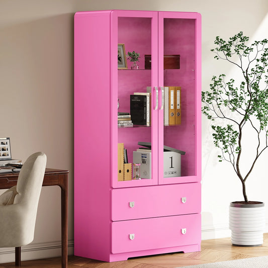 64'' Tall Display Cabinet with Acrylic Doors and Led Lights
