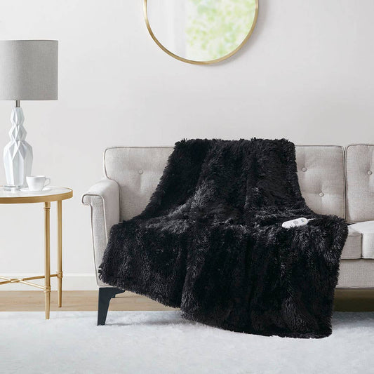 Oversized Faux Fur Heated Throw 50x70, Grey Leopard
