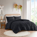 Clip Jacquard Pompom Duvet Cover Set, Black