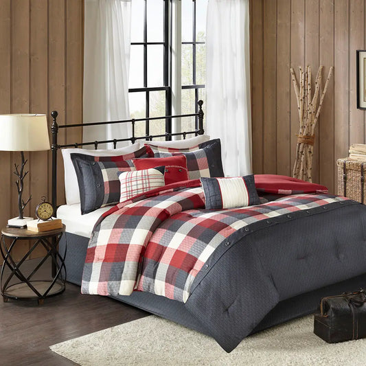 Wholesale Cabin Farmhouse Buffalo Check Comforter/Duvet Cover Set, Red