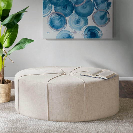 Oval Oversized Ottoman with Tufted Center, Cream *