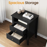 Black Fluted Nightstand with 2 Drawers, Modern Sofa Table