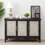 Accent Cabinet Rustic Storage Cabinet with 3 Carved Doors,