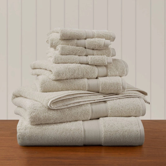 Antibacterial Spa-Like 8-Piece Bathroom Towel Set, Beige