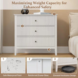 Large Fluted 3 Drawer Dresser, Modern Nightstand Cabinet