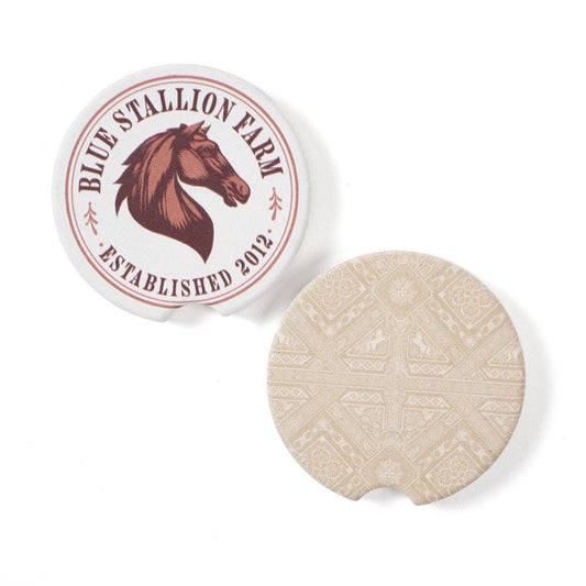 Blue Stallion Khaki Mosaic Ceramic Car Coasters