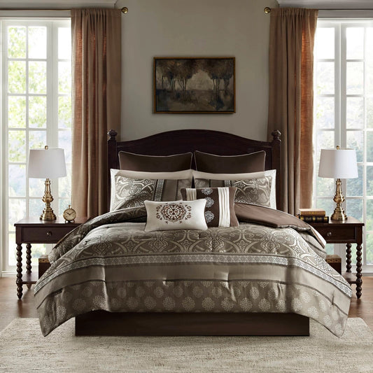 16-Piece Medallion Comforter Set with 2 Sheet Sets, Brown