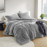 300GSM Fluffy Ribbed Plush Comforter Set,Gray