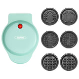 4" Mini Waffle Maker, 6 in 1 Waffle Iron with 6PC Plates Set