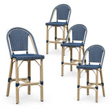 PURPLE LEAF Patio French Counter Stool Set of 2 Outdoor Backrest Barstools Aluminum Frame Woven Rattan for Indoor Kitchen Garden Balcony Restaurant