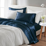Wrinkle-Free Solid Satin Luxury Sheet Set, Midnight Blue