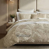 Stone-Washed Leaf Patterned Jacquard Duvet Set, Linen