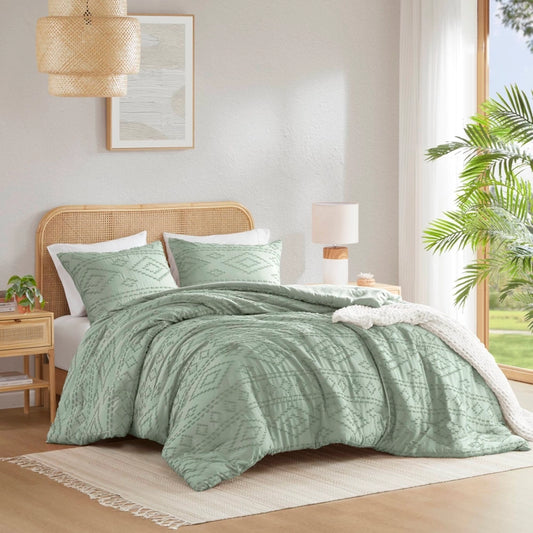 Bohemian Geometric Comforter Mini Set, Sage Green